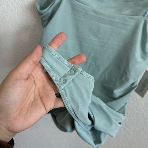 NEW NWT Aritzia Contour Squareneck Ruched Thong Bodysuit Aquamarine Green Large - Picture 12 of 14